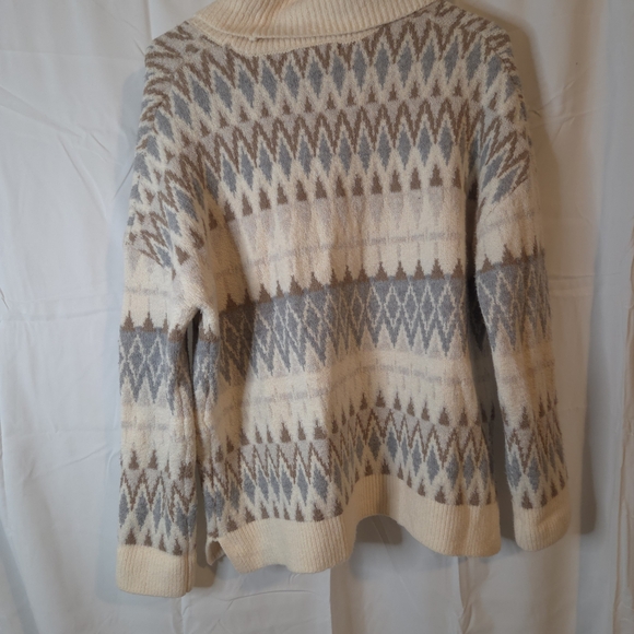 London Kaye Nordic Pattern Cowl Neck Cotton Blend Sweater - Cream Grey Size L - Picture 7 of 8